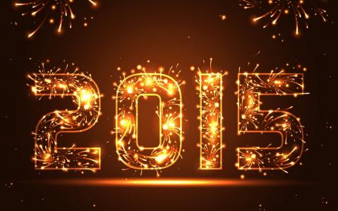 快乐，新年，2015年，黄金，闪光，烟花，新年，敬礼