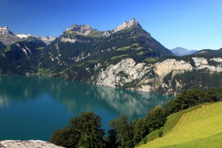山，摩梭，瑞士，湖，景观