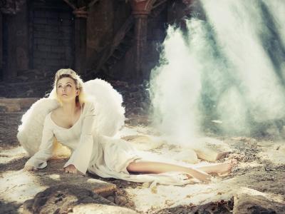 女孩，天使，翅膀，阴霾，金发