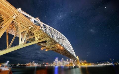 悉尼，澳大利亚，海港大桥，桥，夜晚的城市，星空，悉尼，澳大利亚