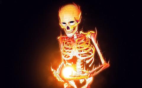 头骨，火焰，火，骨骼，米。