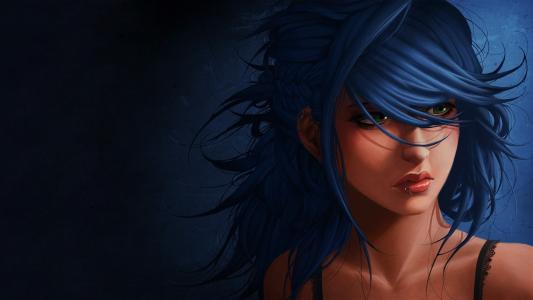 肖像，女孩，蓝色的头发，穿孔，悲伤