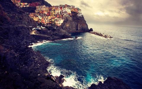 马纳罗拉，意大利，海，海岸，景观，房屋，岩石，意大利
