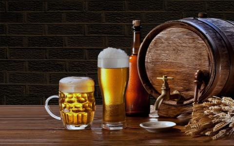 啤酒，啤酒，桶，玻璃，杯子，瓶子