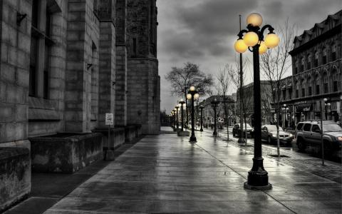 街，黑色和白色，灯笼