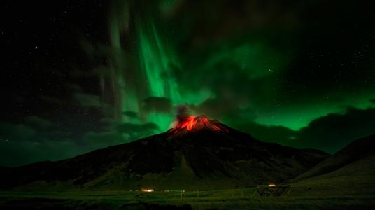 火山，北极光，火山喷发
