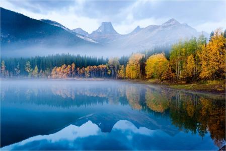 山湖，秋天，森林，上衣，光滑的表面，反射，性质