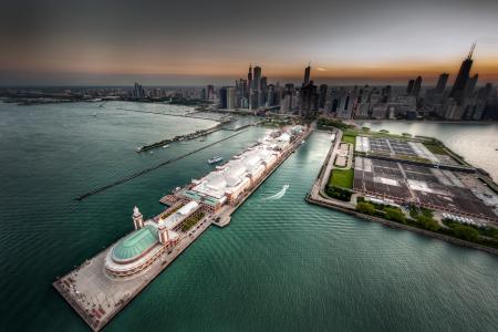 芝加哥，芝加哥，港口，码头，港口，全景