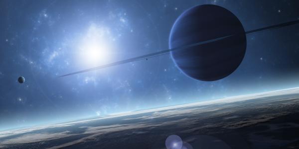 科幻，行星，空间，光，蓝色，气氛