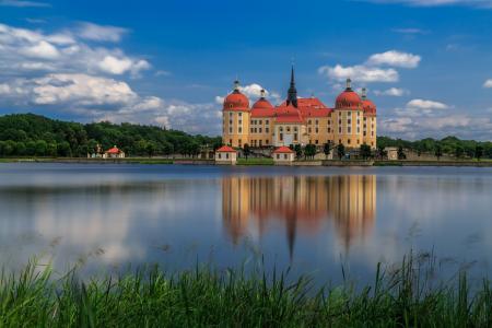 德国莫里茨堡城堡，德国莫里茨堡城堡，反射，水