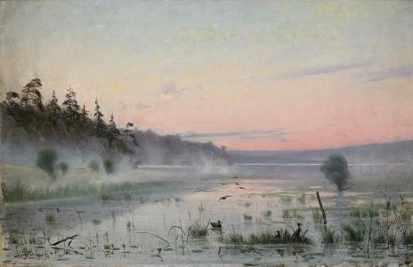 风景，油，早晨阴霾在湖，卡尔johansson，卡尔johansson，图片