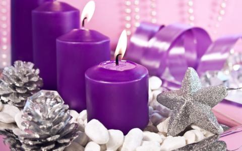紫色蜡烛，丝带