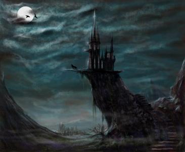邪恶的城堡，城堡，夜晚，月亮，狼
