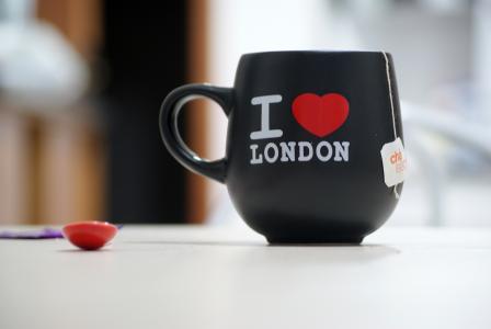 我爱伦敦，心，茶，茶袋，勺子，杯子，杯子