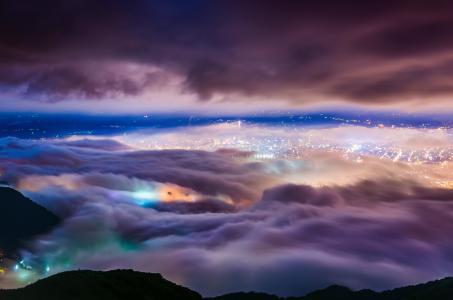 灯，台北，云，雾，夜