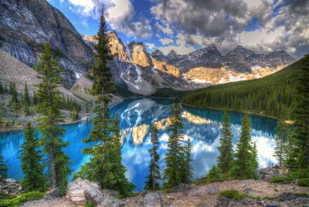 冰Lake湖，班夫国家公园，加拿大，湖泊，树木，山脉，景观