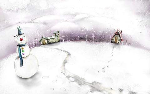 绘图，房屋，雪人