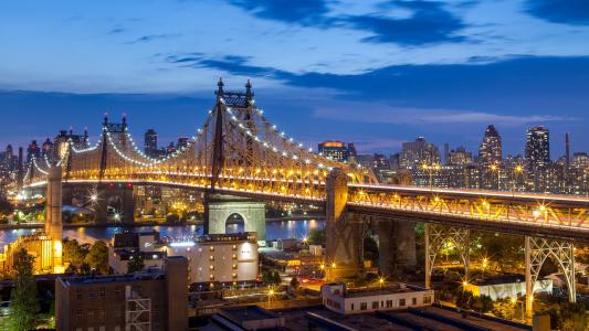 皇后区大桥，纽约市，曼哈顿，纽约市，纽约，第59街大桥，皇后区大桥，夜间城市，桥