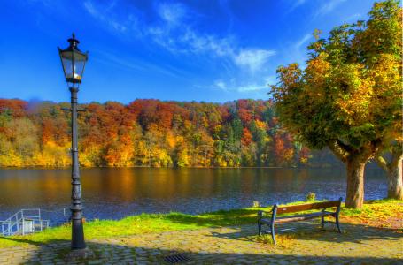 天空，秋天，ulmen，河，德国