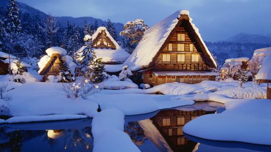 雪，小房子，日本，日本，大自然，风景