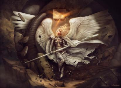 angel.vine，在，战斗，设备，白色，翅膀