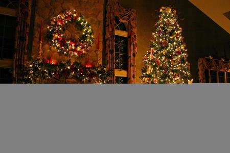圣诞节，新的一年，树，壁炉，房间，假期，圣诞节，树