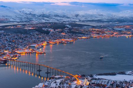 挪威，家，景观，河，桥，冬天，特罗姆瑟，性质，性质