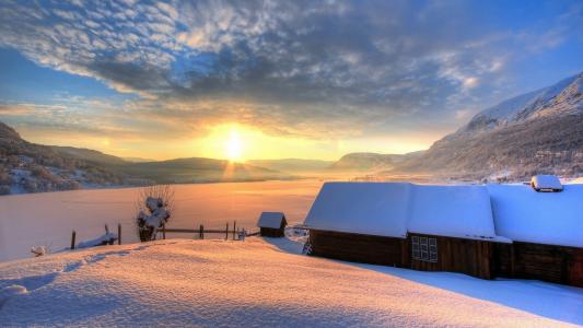 山，自然，冬天，房子，雪，房子