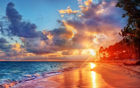 日落，热带，海洋，海，大自然，海滩