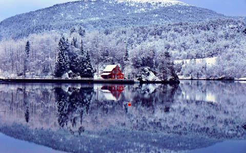 冬天，景观，湖泊