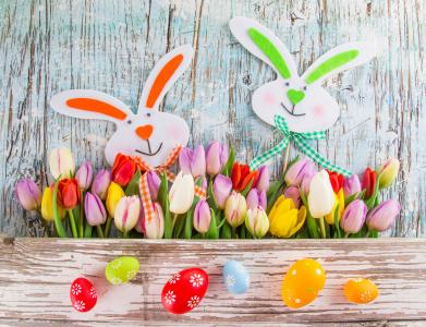 复活节，郁金香，多彩，春天，鸡蛋，яйца，пасха
