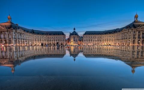 欧洲，游泳池，喷泉，晚上，宫殿，法国，波尔多