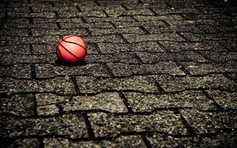球，篮球，铺路石，街道，石头