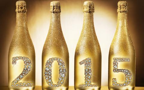新年快乐，2015年，钻石，眼镜，香槟，黄金