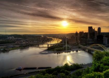 匹兹堡，宾夕法尼亚州，美国，日出，景观，河流，人类发展报告