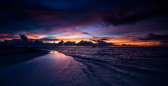 日落，海，海滩，马尔代夫，性质