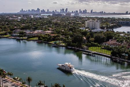 水，城市，迈阿密，游艇，滑翔