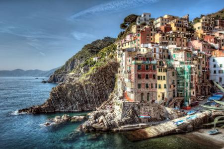 里奥马焦雷，意大利，意大利，海岸，景观，建筑物，岩石，小船，海
