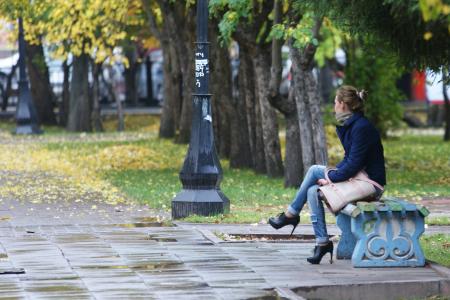 公园，长凳，秋季，女人，心情，期望