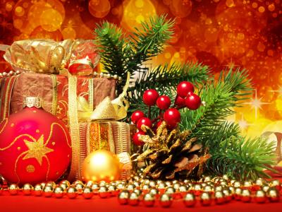 礼物，丝带，新年，圣诞球，装饰品
