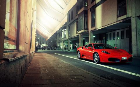 ferrari f430，法拉利，红色，城市，街道，商店，商店橱窗
