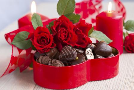 鲜花，花束，爱，2月14日，假日，心，糖果，巧克力