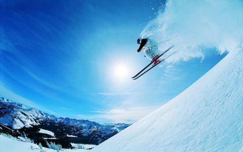 高山滑雪，速度，极端，雪，山，坡