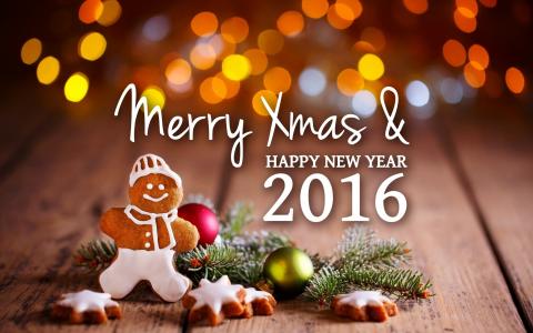 新年，圣诞节，题词，问候语，希望，2016，树枝，球，饼干，姜饼