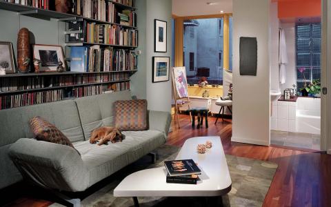创意人的房间，沙发，书架，桌子