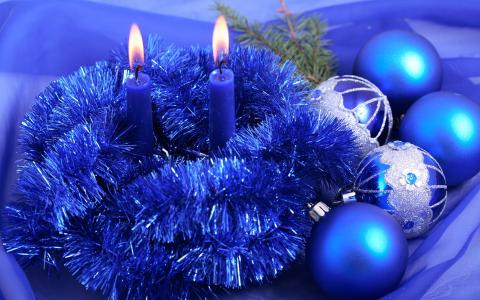 节日装饰品，蓝色蜡烛，火