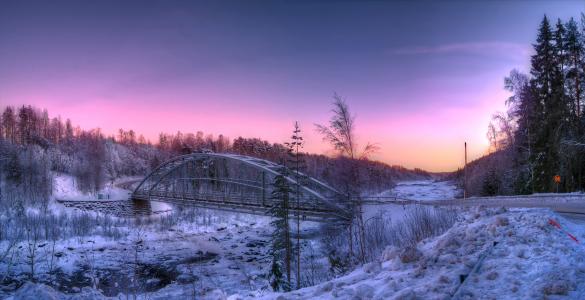 瑞典诺兰，冬天，冒险，桥，爬行，全景图