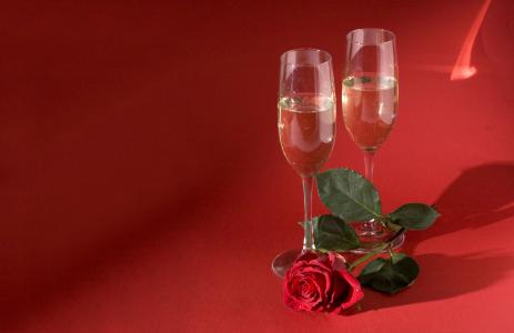 香槟，花，玫瑰