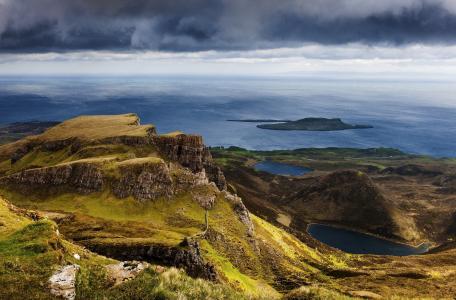 景观，苏格兰，苏格兰，石头，云，海