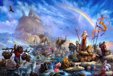 汤姆杜波伊斯，诺亚，诺亚方舟，方舟，人物，动物，彩虹，拯救，艺术